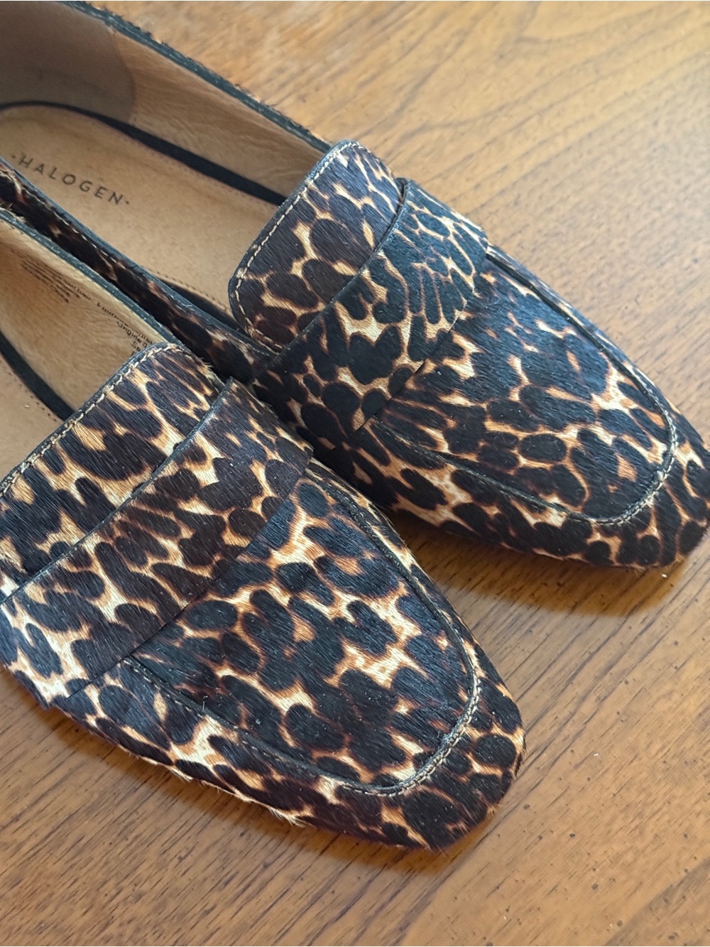 Halogen Leopard-Print Slip-On Loafers in Brown and Black